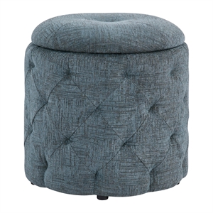 Erindale Round Storage Ottoman in Navy Fabric