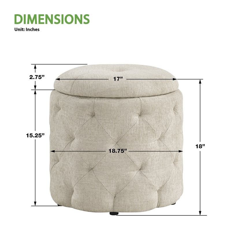 Erindale Round Storage Ottoman in Wheat Fabric