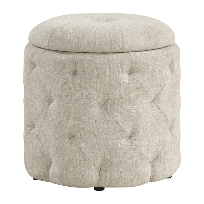 Erindale Round Storage Ottoman in Wheat Fabric