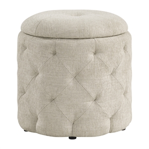 Erindale Round Storage Ottoman in Wheat Fabric