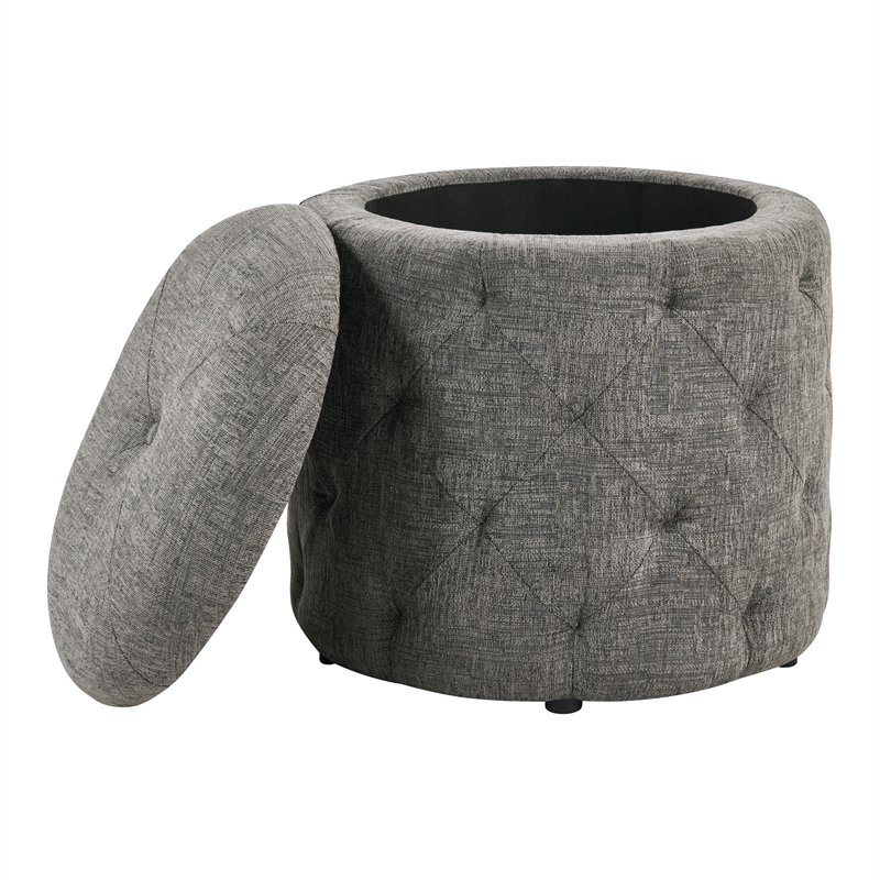 Erindale Round Storage Ottoman in Charcoal Fabric