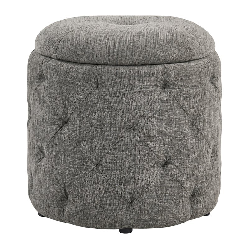 Erindale Round Storage Ottoman in Charcoal Fabric