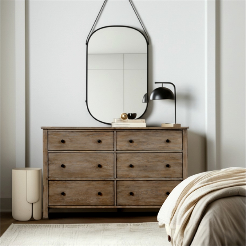 Origins by Alpine Classic Wood 6 Drawer Dresser in Natural Gray