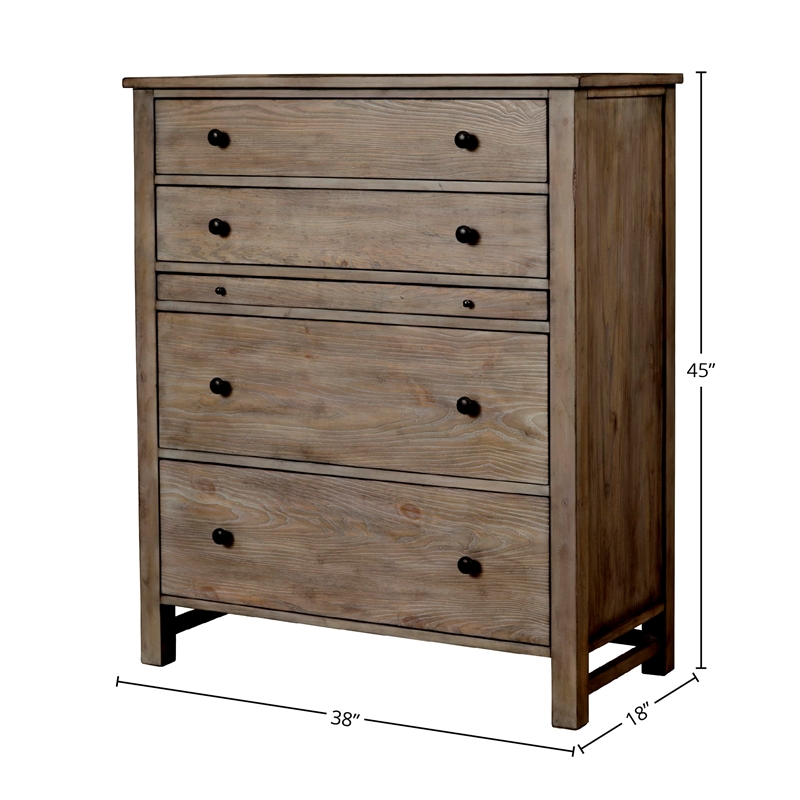 Origins by Alpine Classic Wood 4 Drawer Chest in Natural Gray