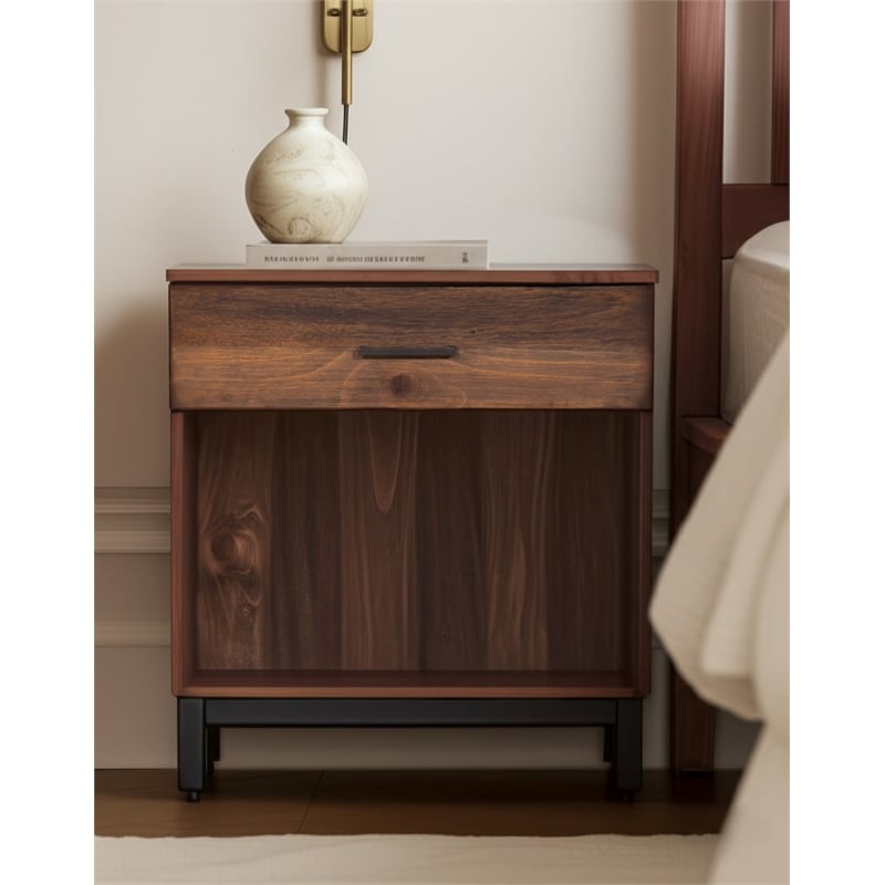 Origins by Alpine Weston Wood 1 Drawer Nightstand in Rustic Pine