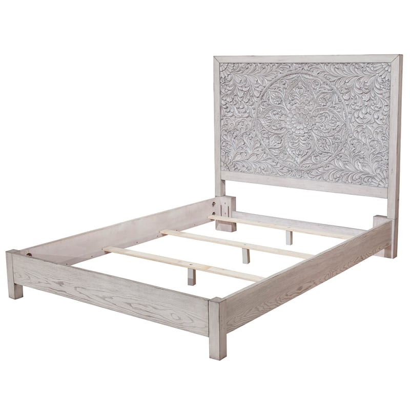 Origins by Alpine Aria Standard King Wood Panel Bed in Weathered Light Gray