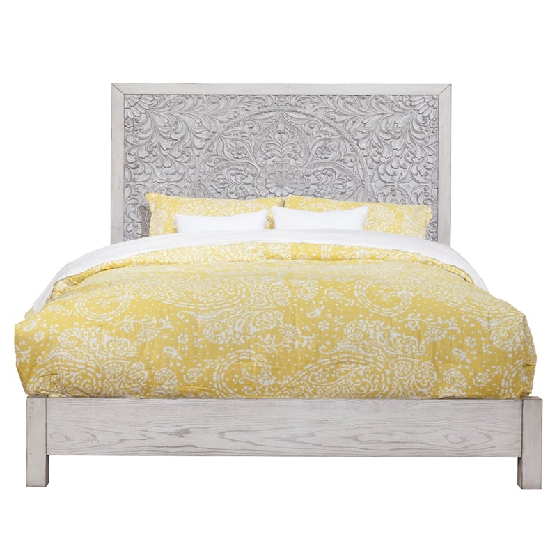 Origins by Alpine Aria Standard King Wood Panel Bed in Weathered Light Gray