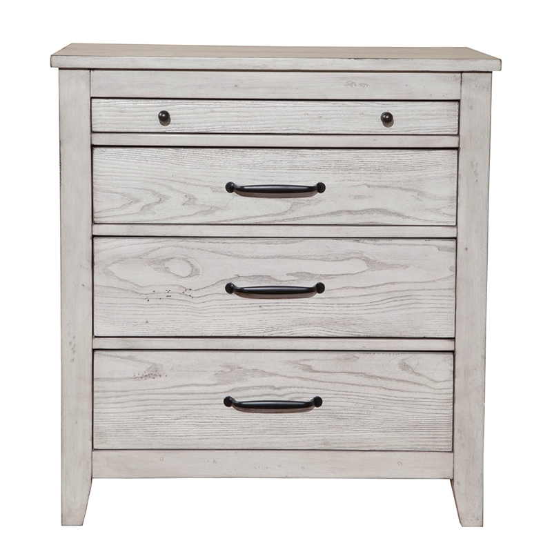 Origins by Alpine Aria Wood 3 Drawer Nightstand in Weathered Light Gray