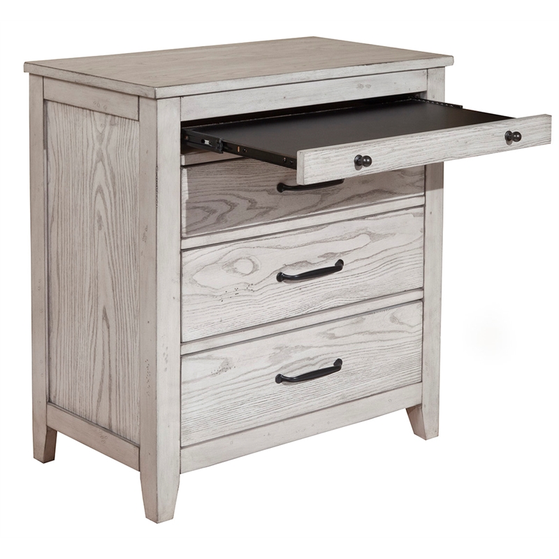 Origins by Alpine Aria Wood 3 Drawer Nightstand in Weathered Light Gray