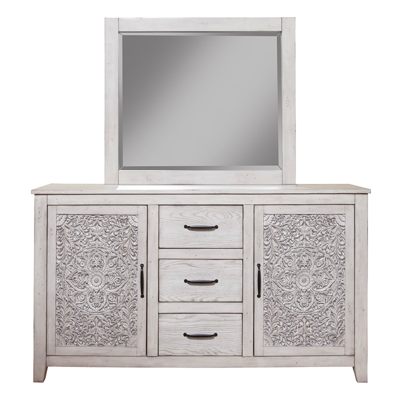 Origins by Alpine Aria Wood Mirror in Weathered Light Gray