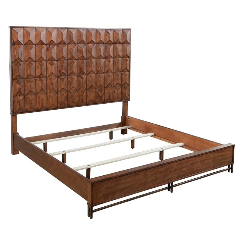 Origins by Alpine Trig Queen Wood Panel Bed in Antique Brown