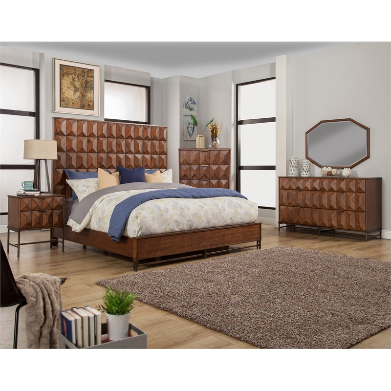 Origins by Alpine Trig California King Wood Panel Bed in Antique Brown