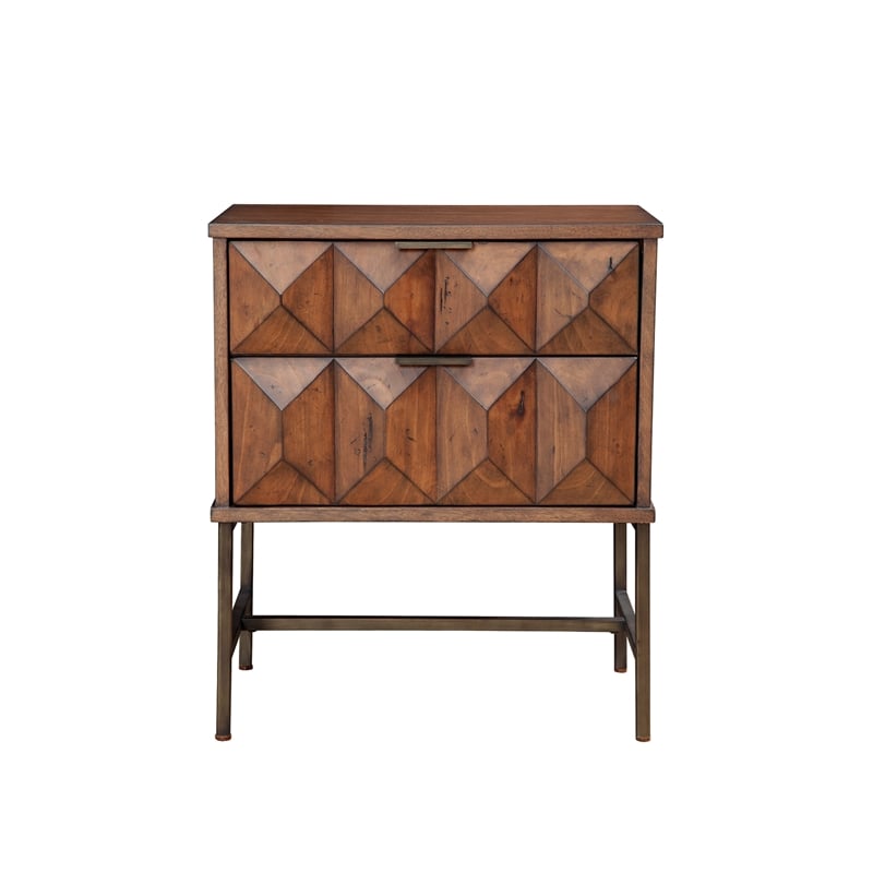 Origins by Alpine Trig Wood 2 Drawer Nightstand in Antique Brown