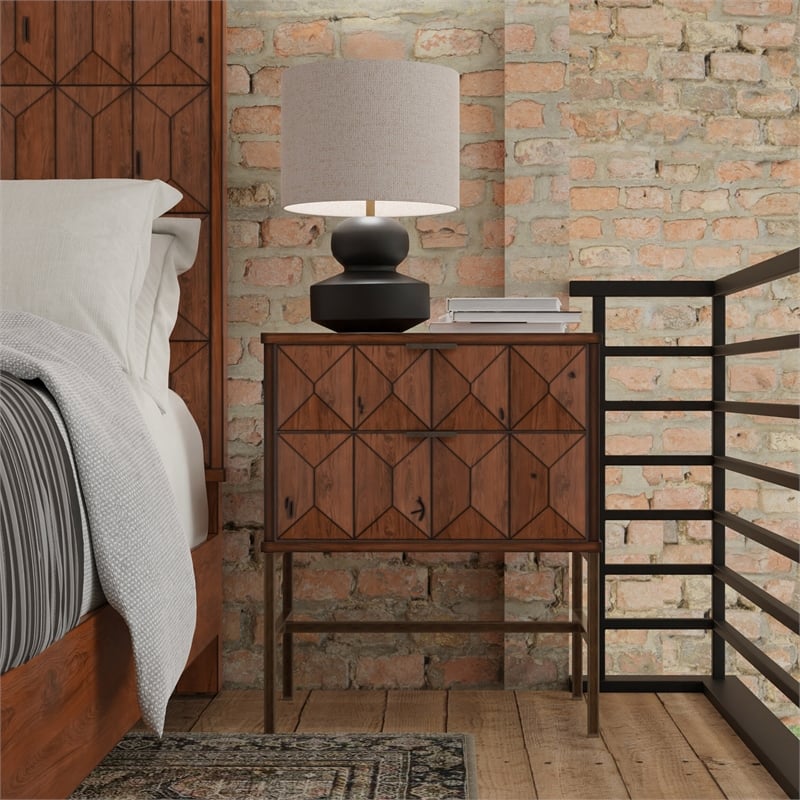 Origins by Alpine Trig Wood 2 Drawer Nightstand in Antique Brown