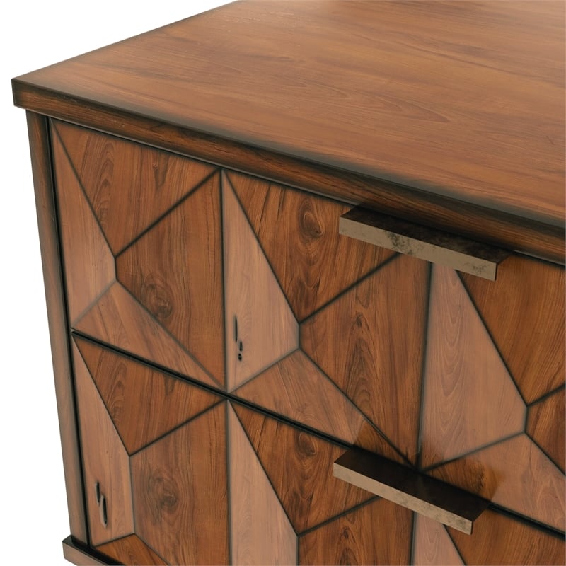 Origins by Alpine Trig Wood 2 Drawer Nightstand in Antique Brown