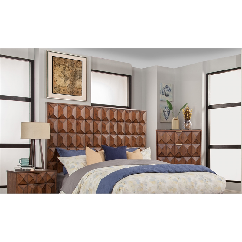 Origins by Alpine Trig California King Wood Headboard in Antique Brown