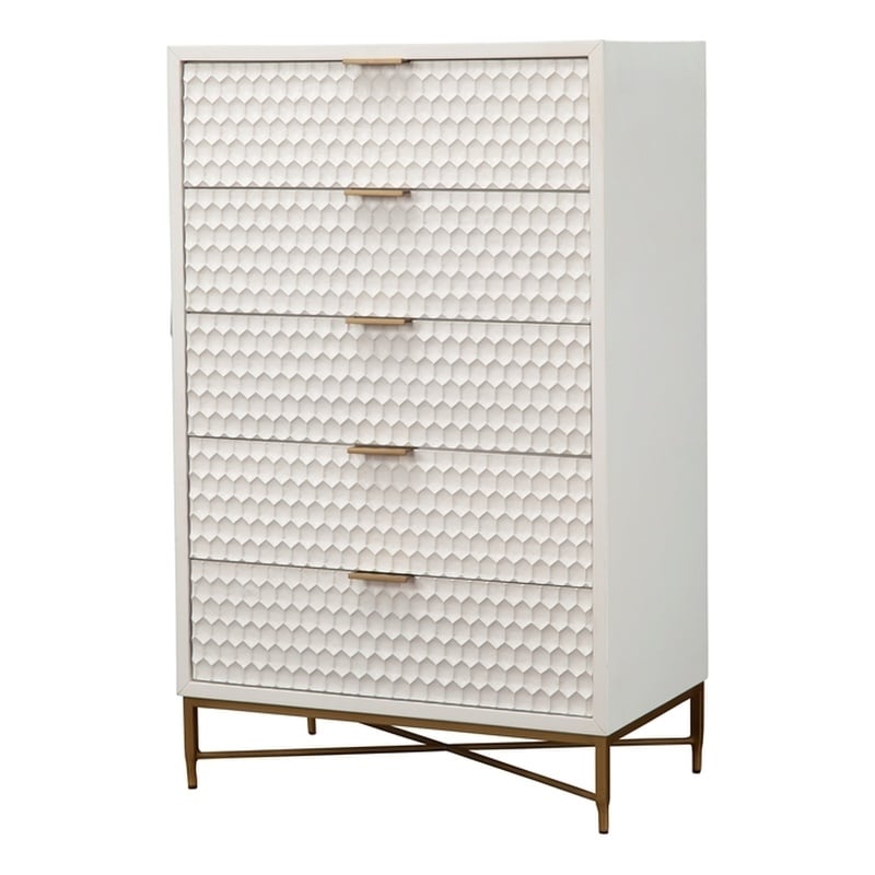 Origins by Alpine White Pearl Wood 5 Drawer Chest in White