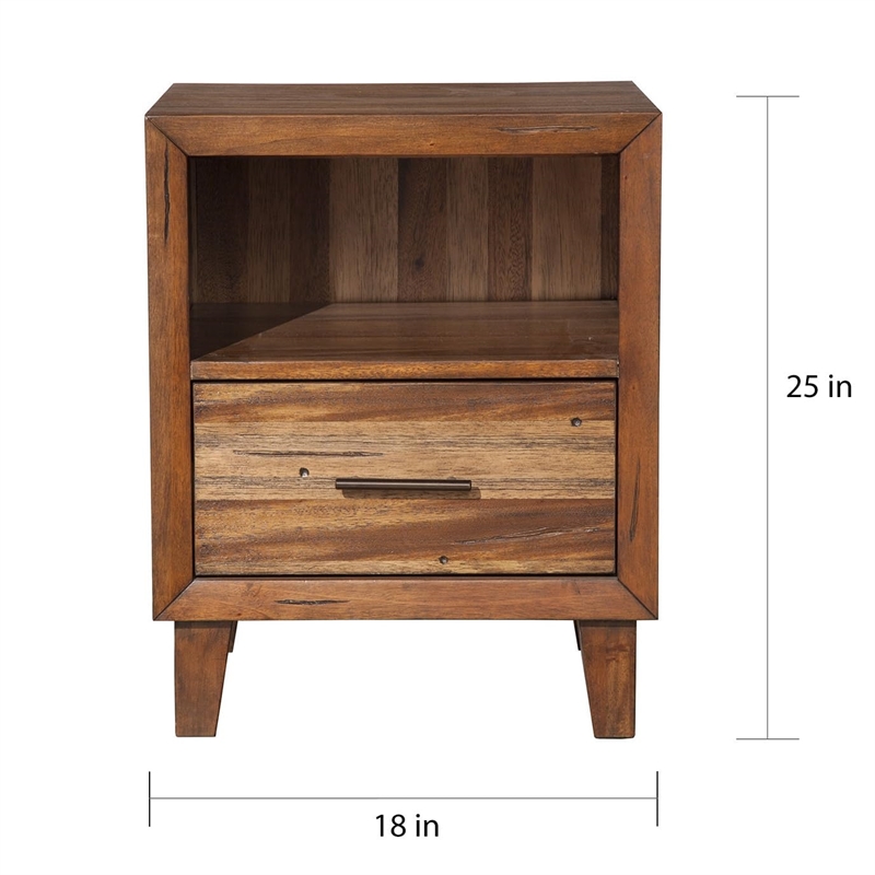 Origins by Alpine Trinidad Wood 1 Drawer Nighstand in Toffee (Brown)