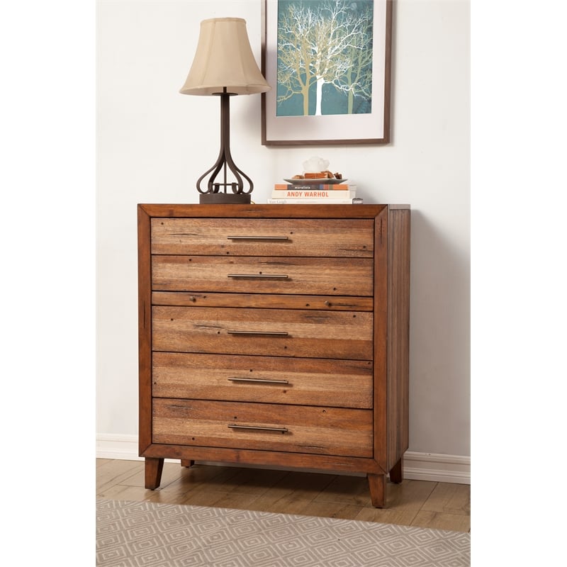 Origins by Alpine Trinidad 5 Drawer Multifunction Chest in Toffee (Brown)