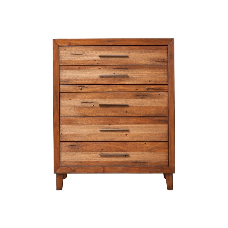 Origins by Alpine Trinidad 5 Drawer Multifunction Chest in Toffee (Brown)