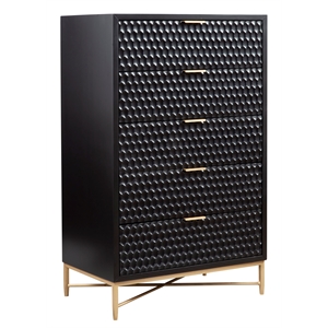 origins by alpine black pearl five drawer wood chest in black