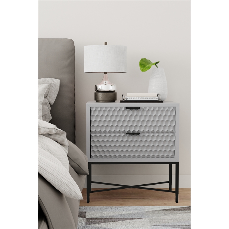 Origins by Alpine Milo 2 Drawer Nightstand in Light Slate Grey