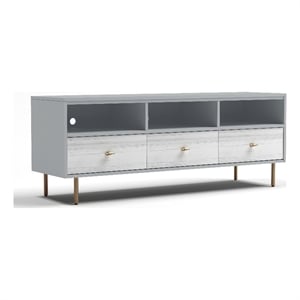 Origins by Alpine Saige Wood TV Console with 3 Drawers in Weathered White-Gray