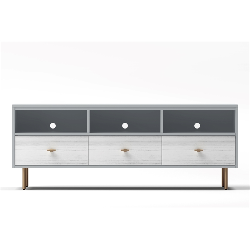 Origins by Alpine Saige Wood TV Console with 3 Drawers in Weathered White-Gray