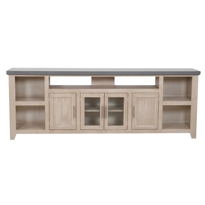 Camden 92 in. W Wood TV Console with Storage in Driftwood