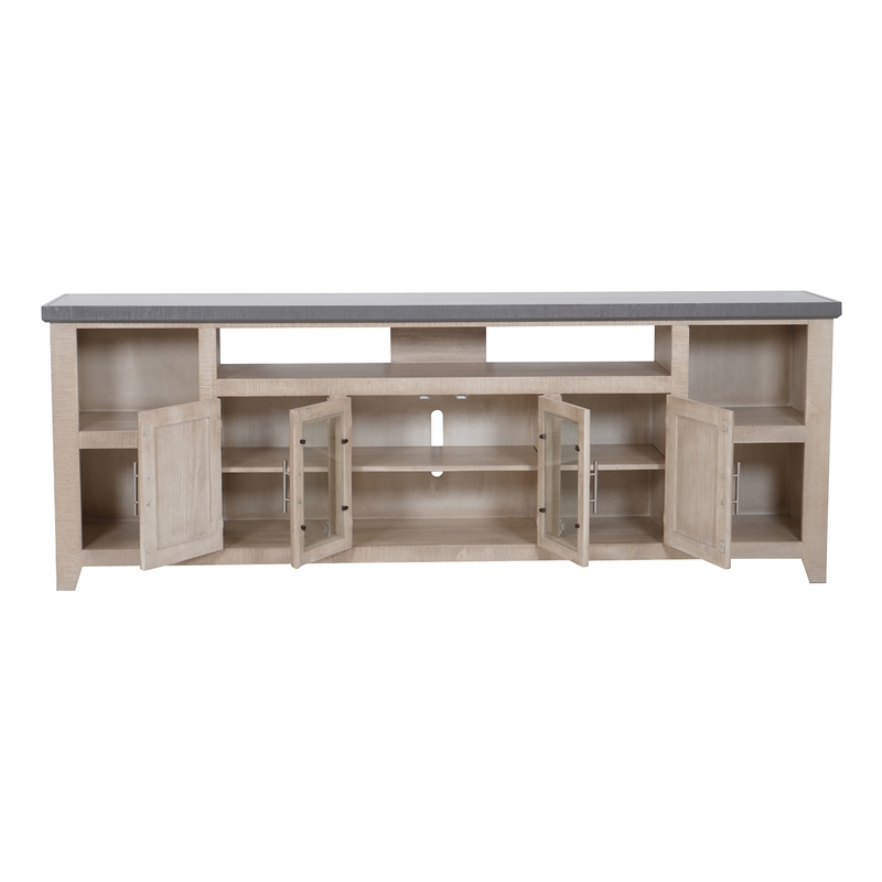 Camden 92 in. W Wood TV Console with Storage in Driftwood