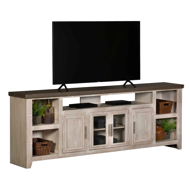 Camden 92 in. W Wood TV Console with Storage in Driftwood