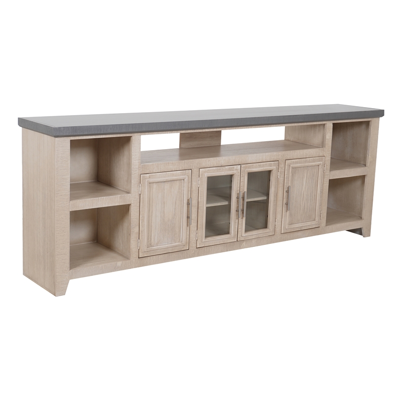 Camden 92 in. W Wood TV Console with Storage in Driftwood