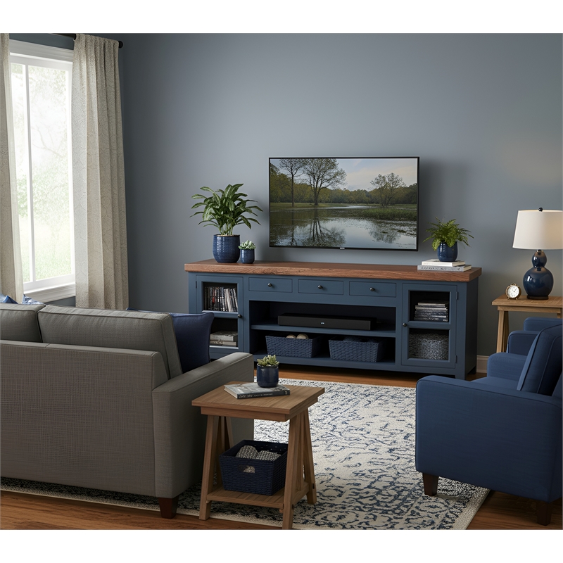 Harbor Bay 94 in. W Wood TV Console with Storage in Midnight Blue