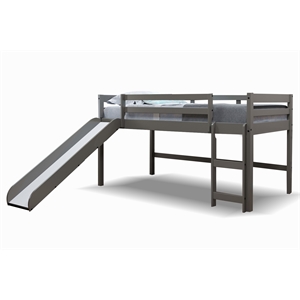 Gray Wood Mini Loft Twin Bed with Slide