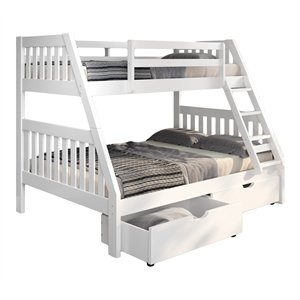 Bonnie Wood Twin Over Full Mission Bunk Bed with Under Bed Drawers in White