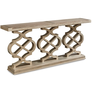 a.r.t. furniture morrissey wood console with lattice work detail in silver tone