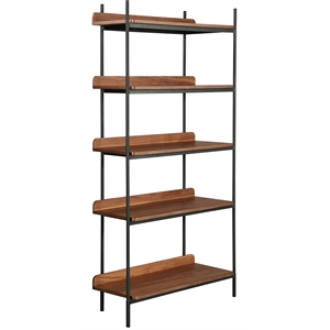 bobby berk 5 shelf etagere with black walnut wood shelves and metal legs