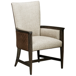 a.r.t. furniture woodwright uph arm chair in beige gray fabric & quilted leather