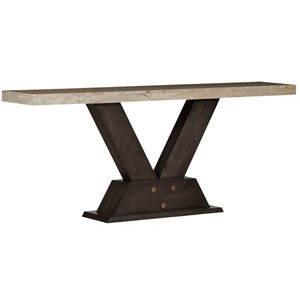 a.r.t. furniture woodwright console table with stone top and wood brown base