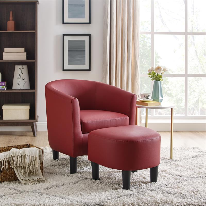 YL Grand Jazouli Faux Leather Barrel Accent Chair and ...