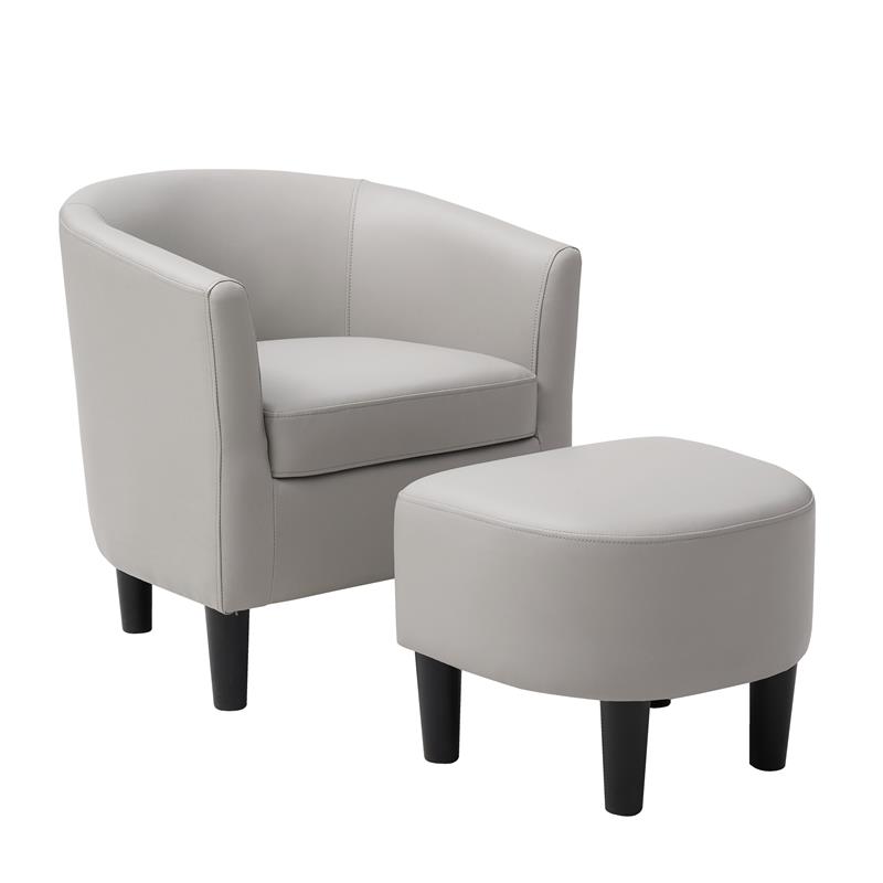 YL Grand Jazouli Faux Leather Barrel Accent Chair and Ottoman in Gray