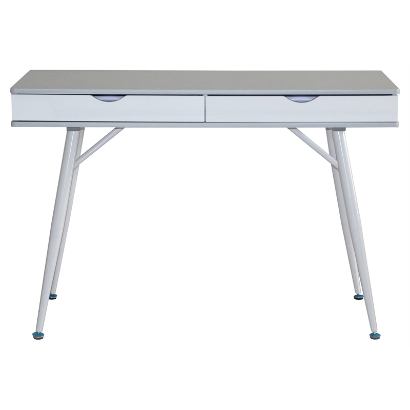 Unique Furniture 43-inch 2-drawer Metal Leg Desk in Gray and White