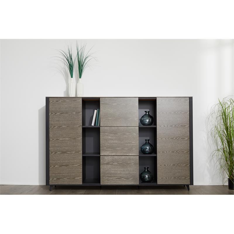 Unique Furniture Oslo Tall Storage Credenza in Gray Ash Wood O7116GREY