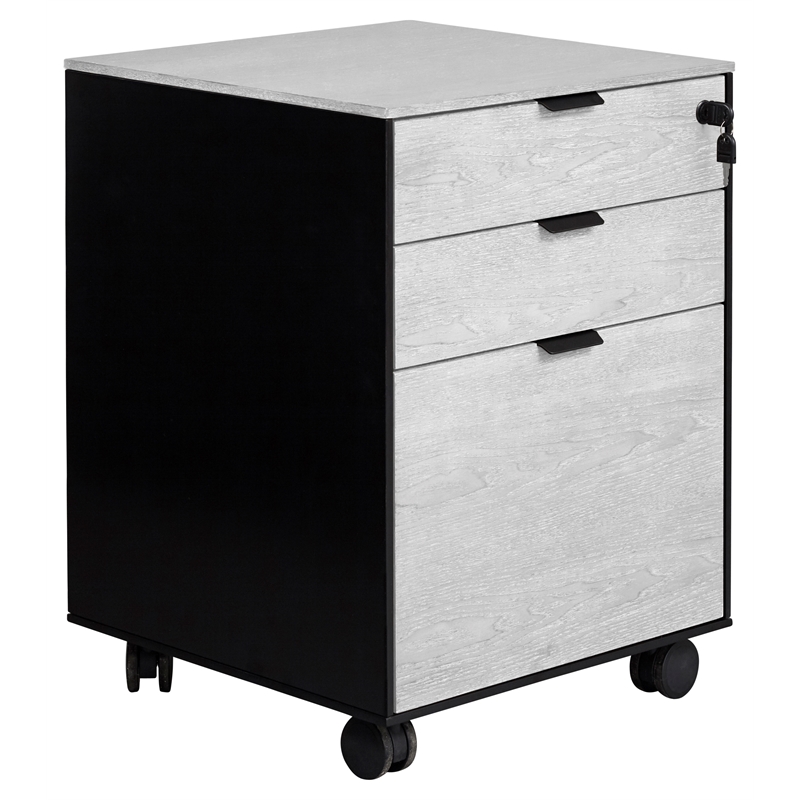 Unique Furniture Oslo 3-drawer Ash Wood Mobile Pedestal in White Matte Lacquer