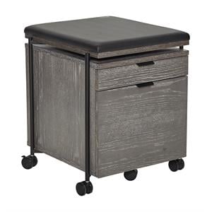 Unique Furniture 2 Drawer Mobile Pedestal with Black Seat in Gray Ash