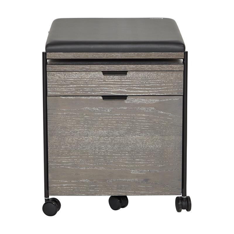Unique Furniture 2 Drawer Mobile Pedestal with Black Seat in Gray Ash