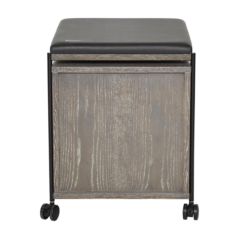 Unique Furniture 2 Drawer Mobile Pedestal with Black Seat in Gray Ash