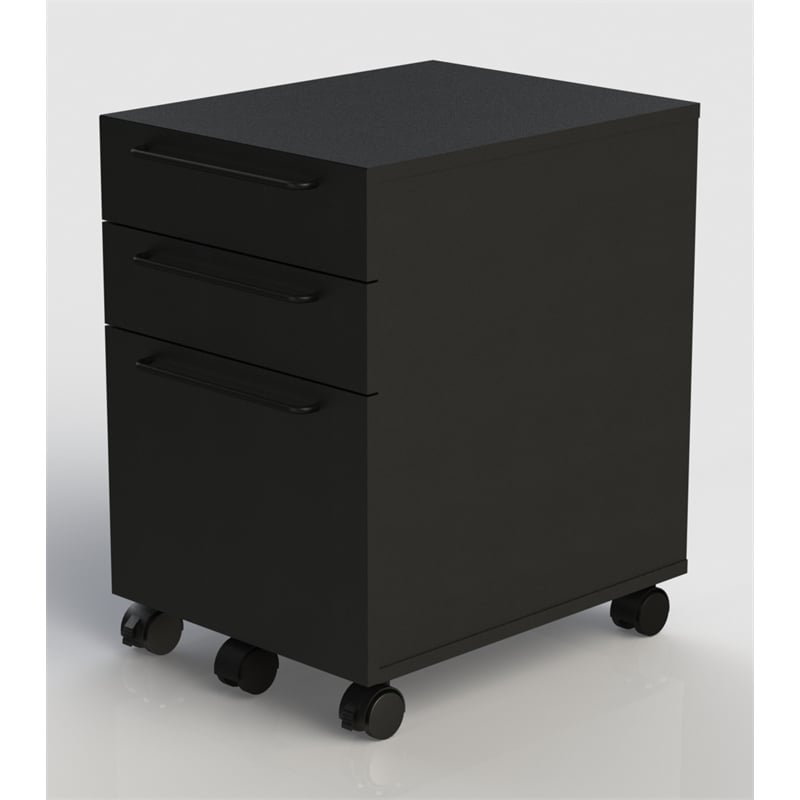 Unique Furniture Engineered Wood Mobile Pedestal in Black with Castors