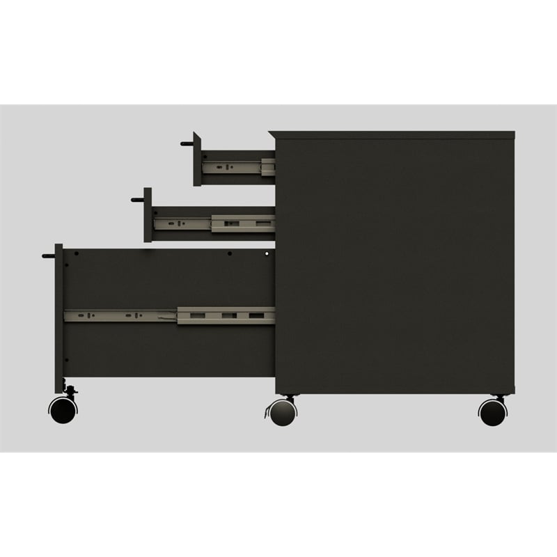 Unique Furniture Engineered Wood Mobile Pedestal in Black with Castors