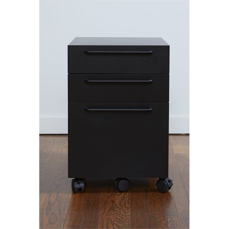 Unique Furniture Engineered Wood Mobile Pedestal in Black with Castors